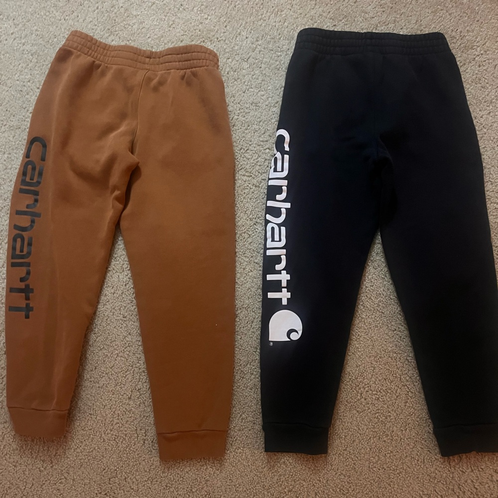 Bundle of 2 pairs Carhartt Kids' Black and Tan Joggers sweatpants size 10/12
